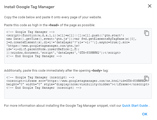mã cài đặt Google Tag Manager